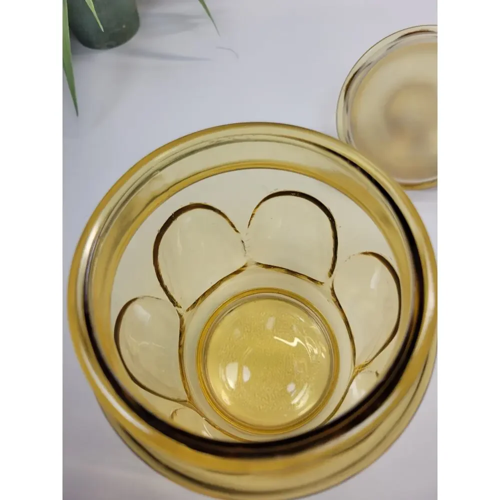 Vintage LE Smith Bubble Amber Glass Canister Jar Apothecary Cookie Container Lid